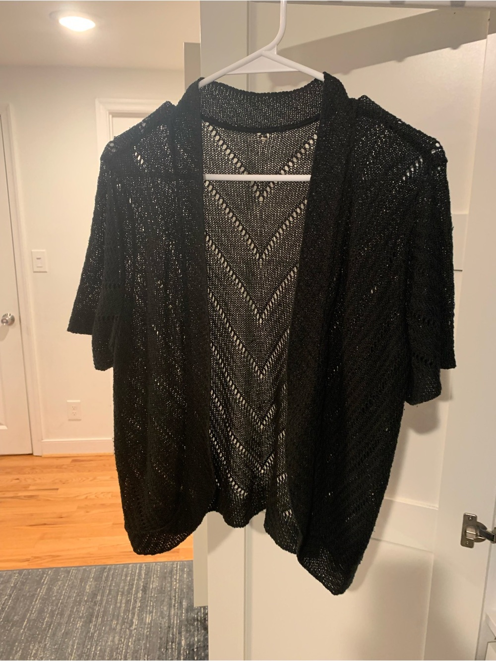 Open-Front Short Sleeve Knit Cardigan Sweater - Black